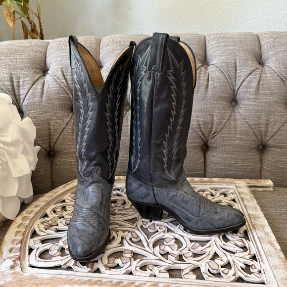 Abilene Tall Gray Leather Western Cowboy Boots Women’s 8.5 - Picture 5 of 10